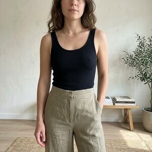 Ozma Bodysuit Womens Small Black 100% Silk Scoop Neck Ribbed Minimalist